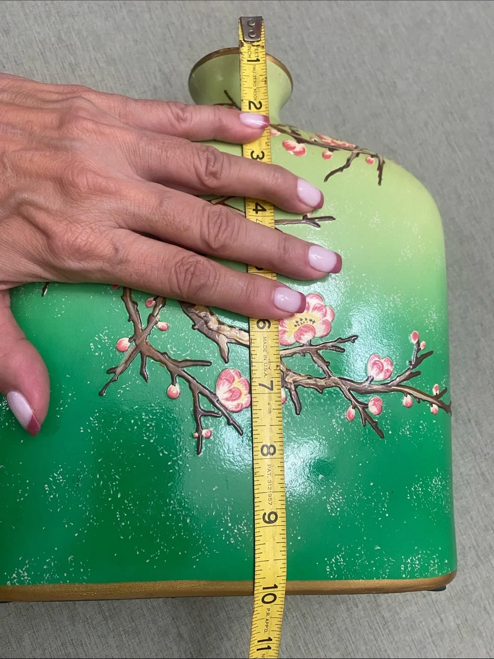 Green Ombre Floral Porcelain Hand-painted Vase with Cherry Blossom Branch Motif